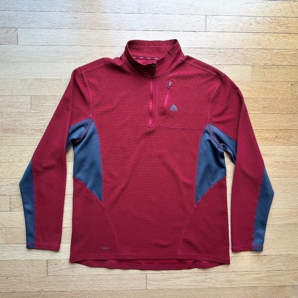 Nike ACG Fit Dry 1/4 Zip Red Athletic Running Mens Pullover Sweater Sz XL